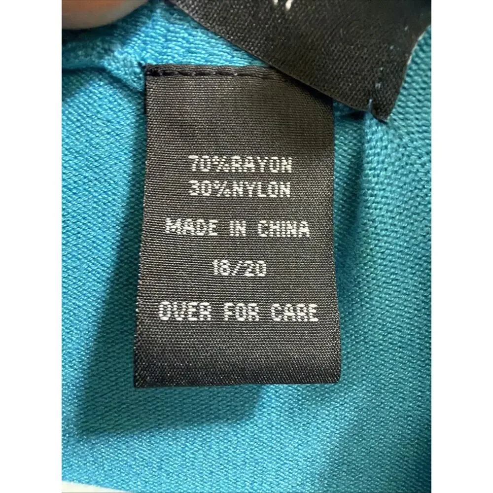 Ashley Stewart Turquoise Blue Sweater Cardigan 18/20 Ruffle Trim Open Front EUC